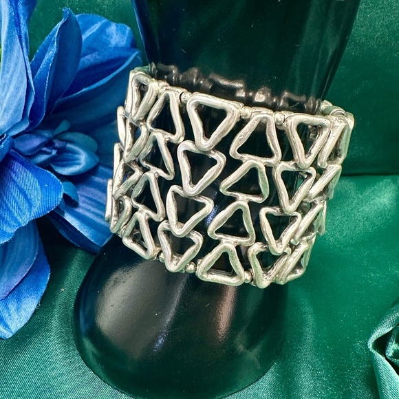 Wide Silver Plated Geometric Triangle Boho Cuff Bracelet | Handmade NWT - Picture 4 of 14